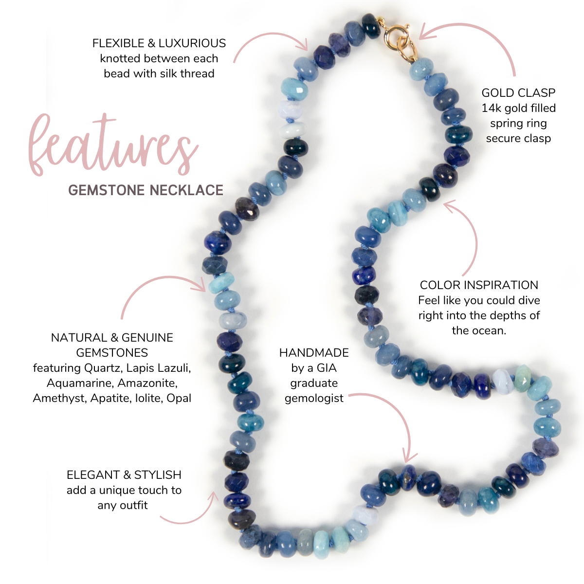 19 inch Deep Ocean Gemstone Beaded Necklace