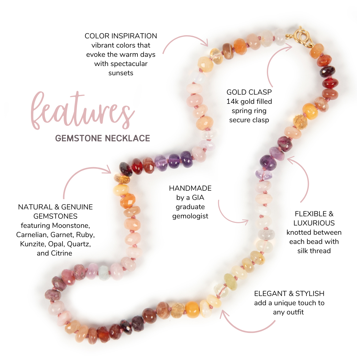 19 inch Autumn Sunset Gemstone Beaded Necklace
