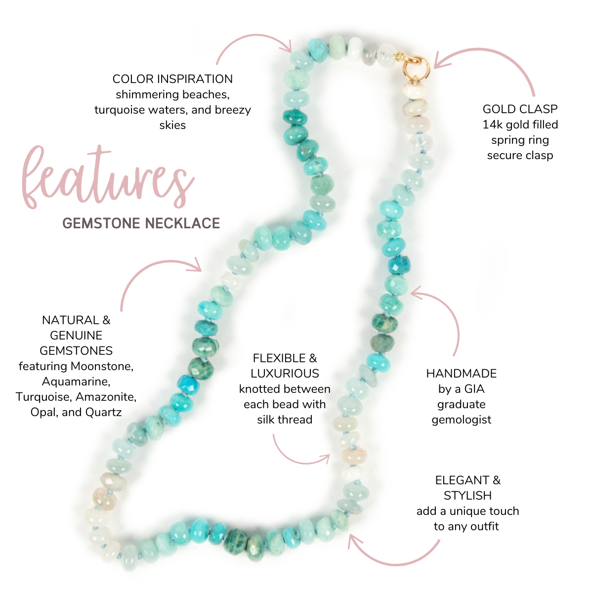 19 inch Caribbean Lake Gemstone Beaded Necklace