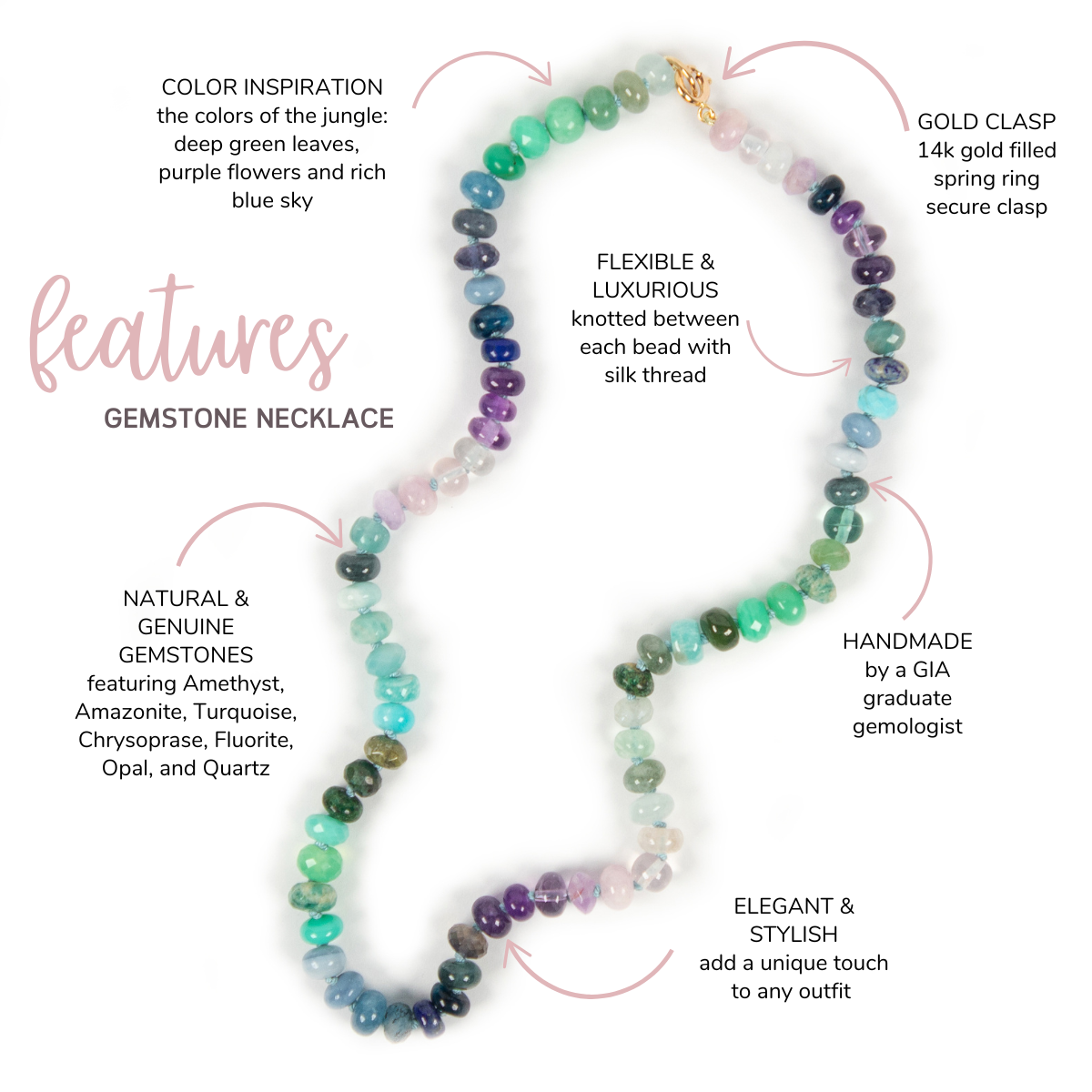 19 inch Jungle Sky Gemstone Beaded Necklace