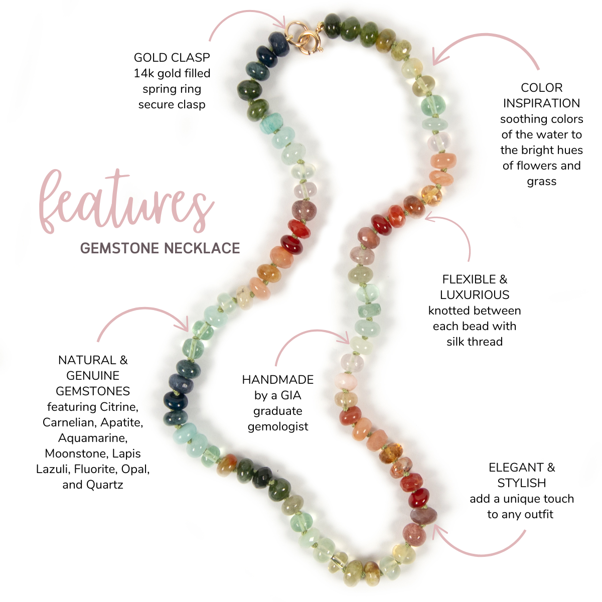 19 inch Riverbank Gemstone Beaded Necklace