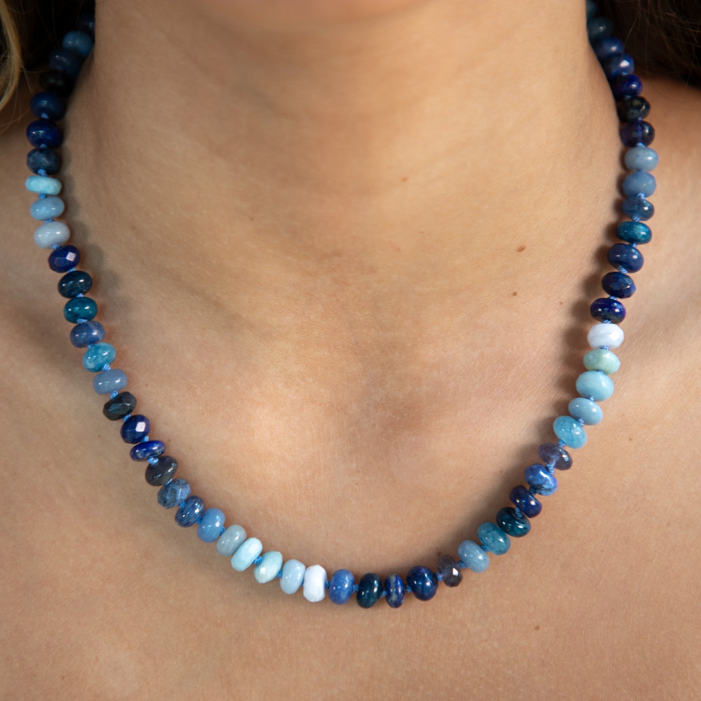 19 inch Deep Ocean Gemstone Beaded Necklace