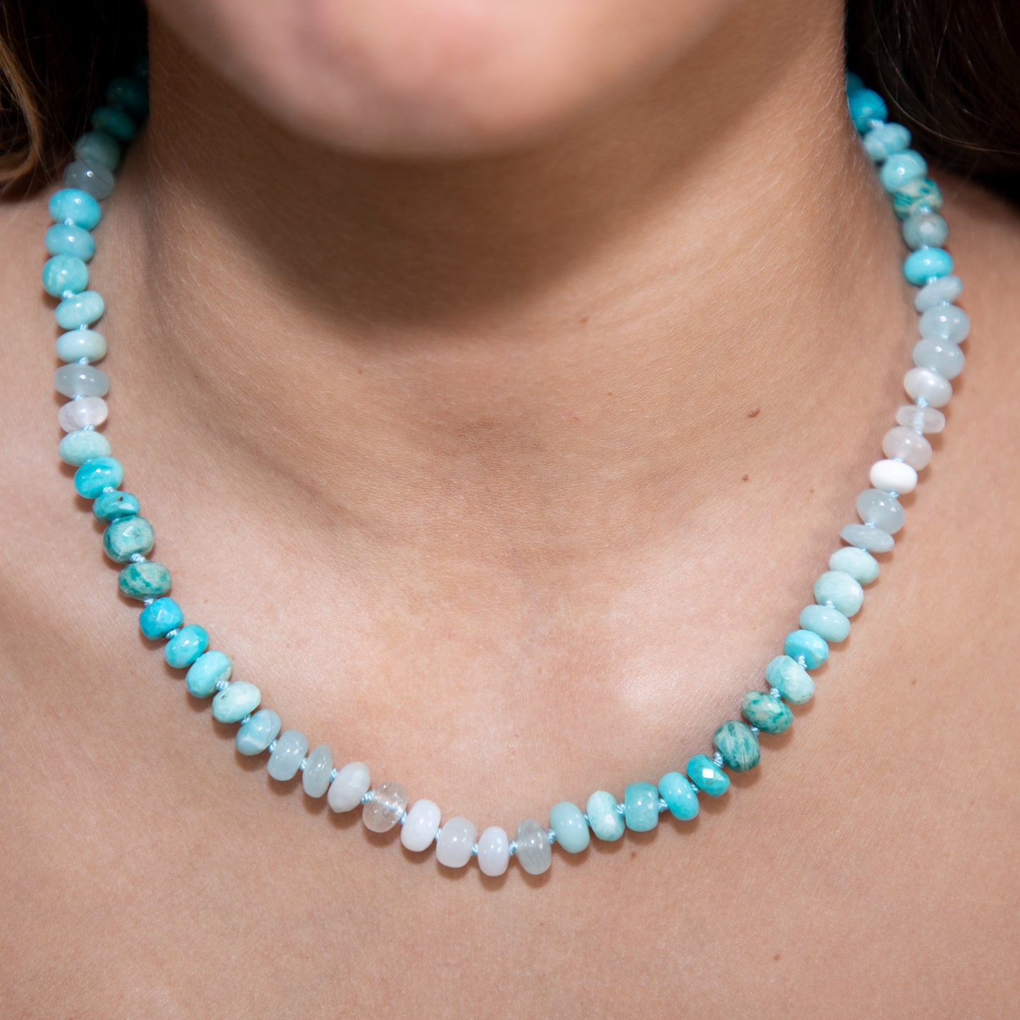 19 inch Caribbean Lake Gemstone Beaded Necklace