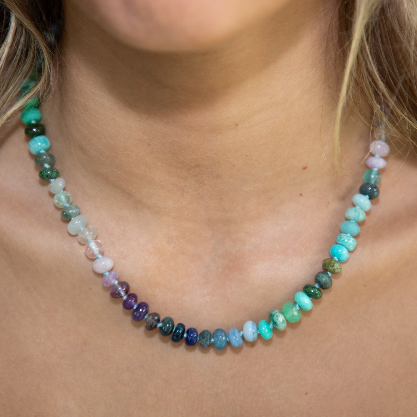 19 inch Jungle Sky Gemstone Beaded Necklace