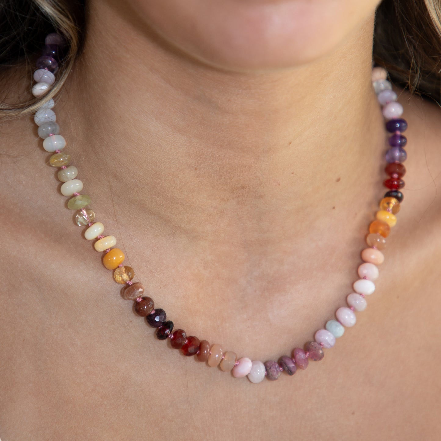 19 inch Autumn Sunset Gemstone Beaded Necklace