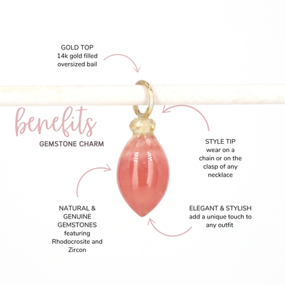 Rhodocrosite and Zircon Gemstone Drop Charm