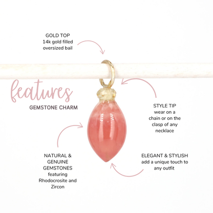 Rhodocrosite and Zircon Gemstone Charm