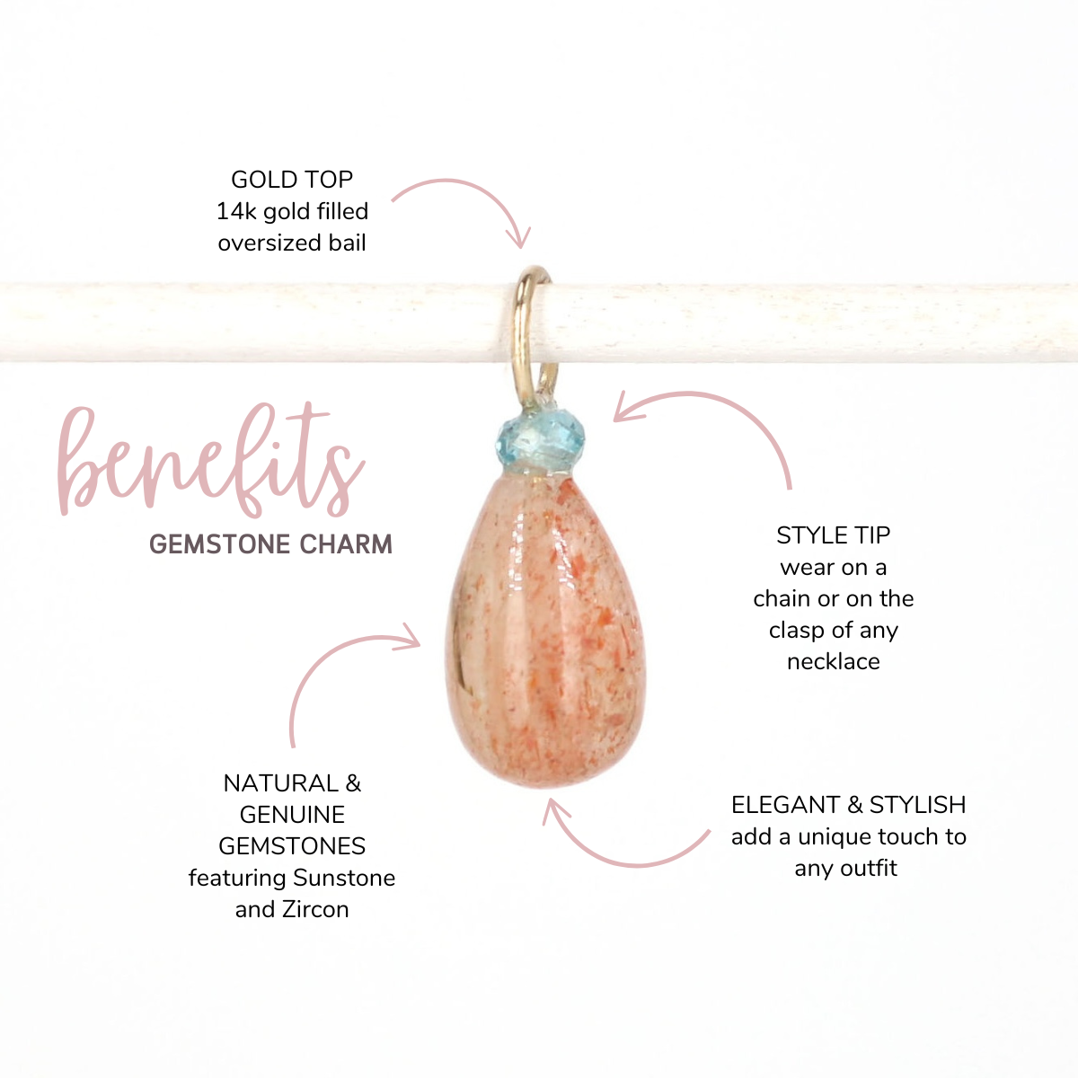 Sunstone and Zircon Gemstone Drop Charm