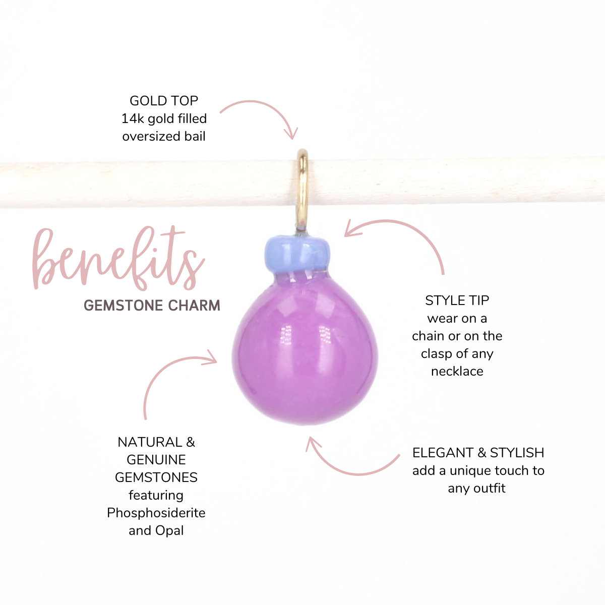 Phosphosiderite and Opal Gemstone Drop Charm