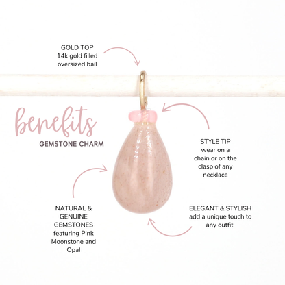 Pink Moonstone and Opal Gemstone Drop Charm