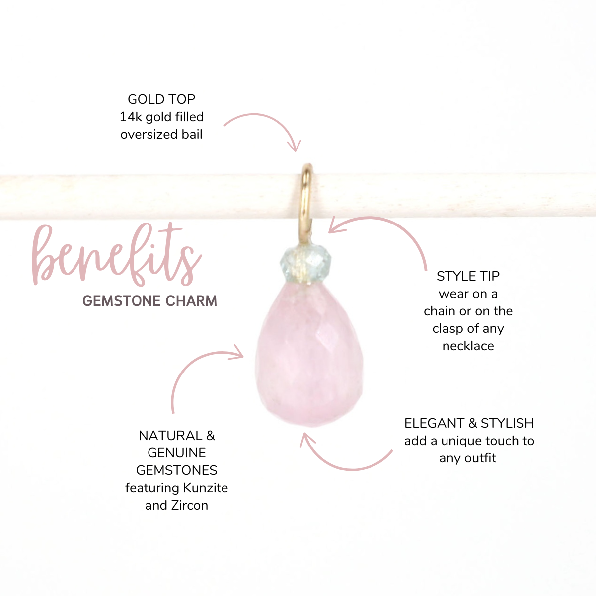 Kunzite and Zircon Gemstone Drop Charm