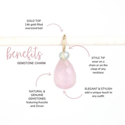 Kunzite and Zircon Gemstone Drop Charm