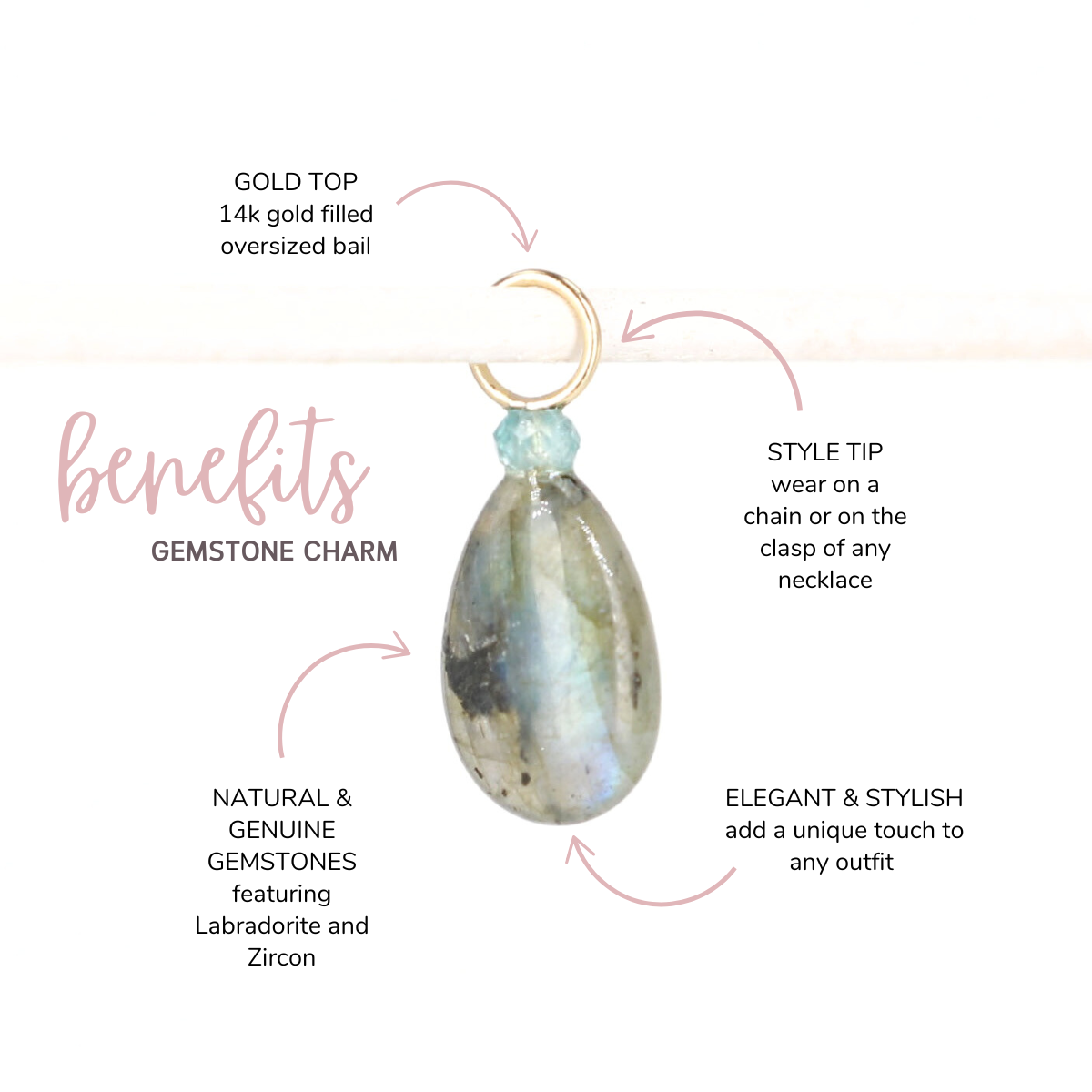 Labradorite and Zircon Gemstone Drop Charm
