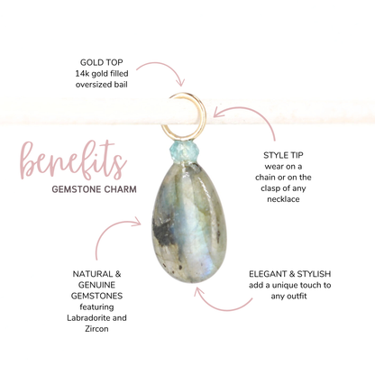 Labradorite and Zircon Gemstone Drop Charm