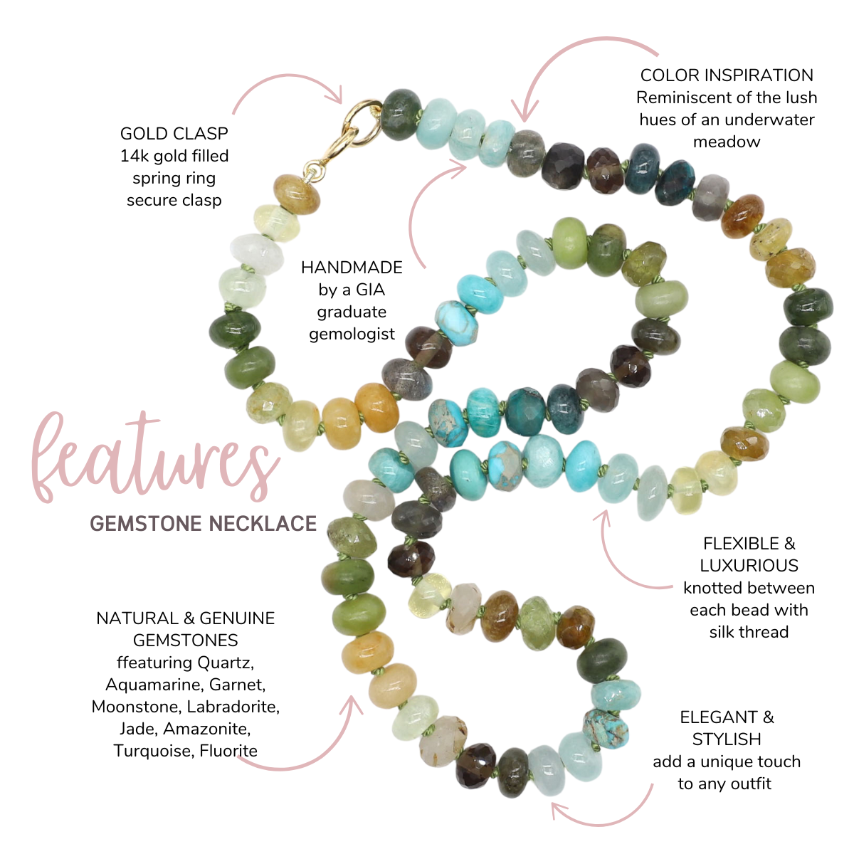 Ocean Grass Gemstone Beaded Necklace