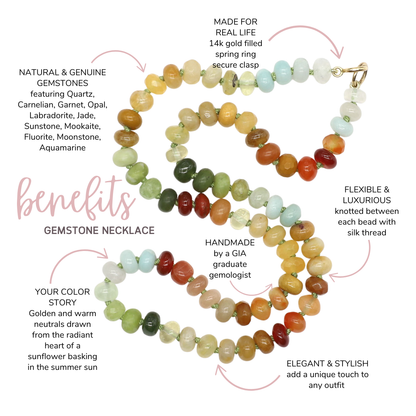 Yellow Sunflower Gemstone Beaded Necklace, 20 inches