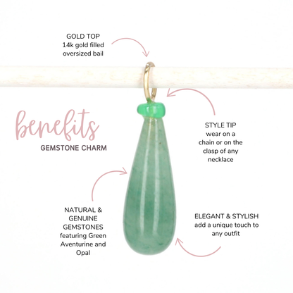 Green Aventurine and Opal Gemstone Drop Charm