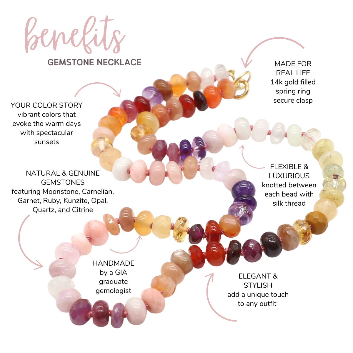 Autumn Sunset Gemstone Beaded Necklace—Fire Element for Aires, Leo, Sagittarius