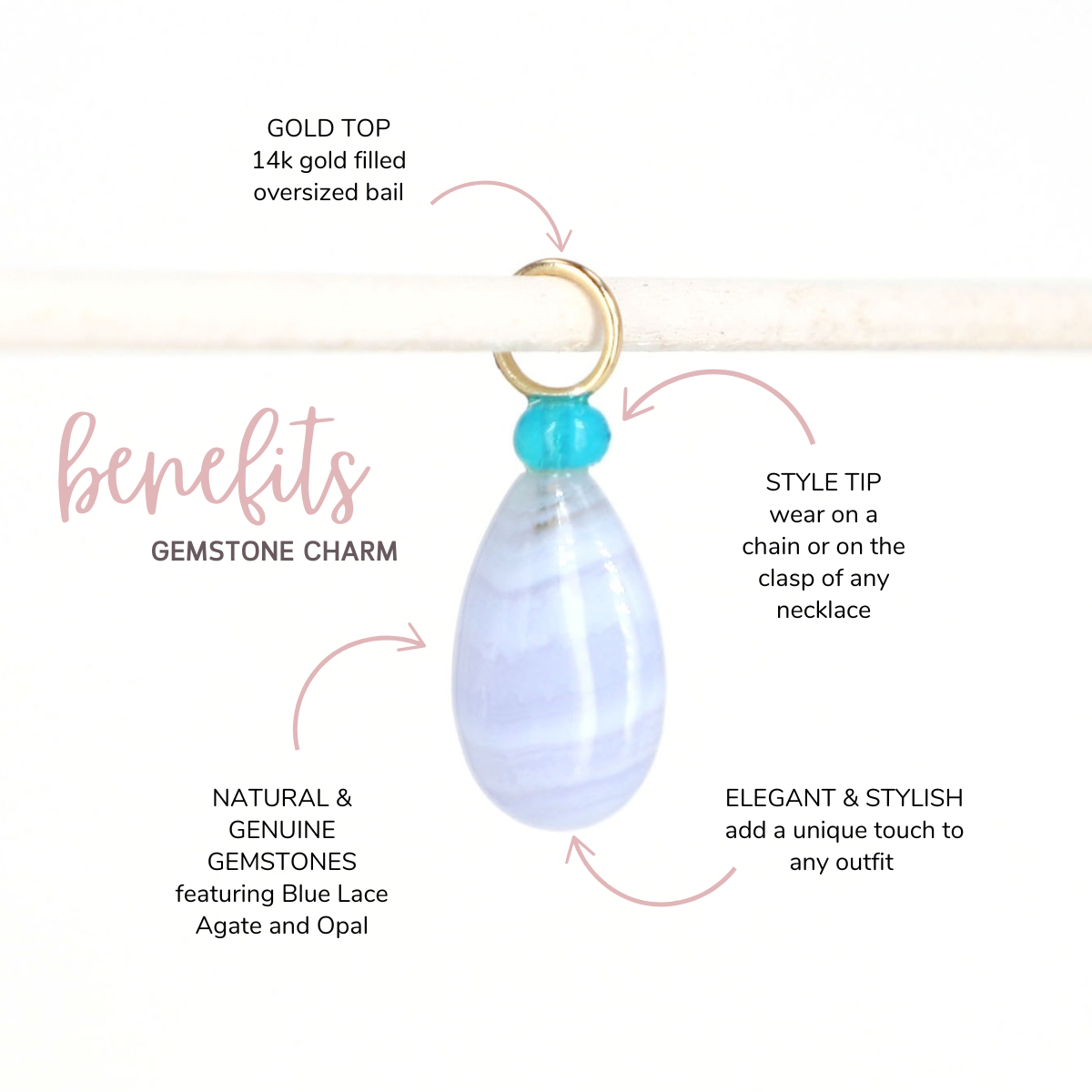 Blue Lace Agate and Opal Gemstone Drop Charm