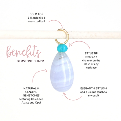 Blue Lace Agate and Opal Gemstone Drop Charm