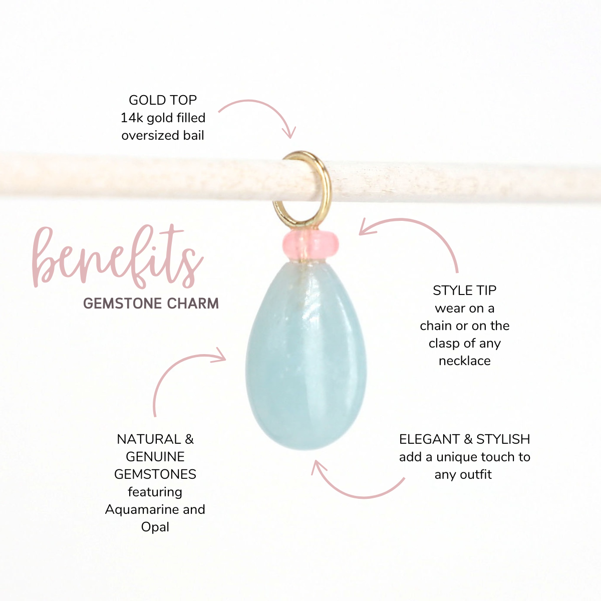 Aquamarine and Opal Gemstone Drop Charm