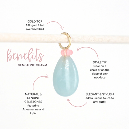 Aquamarine and Opal Gemstone Drop Charm