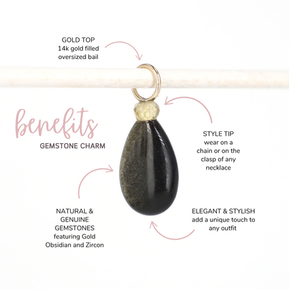 Gold Obsidian and Zircon Gemstone Drop Charm