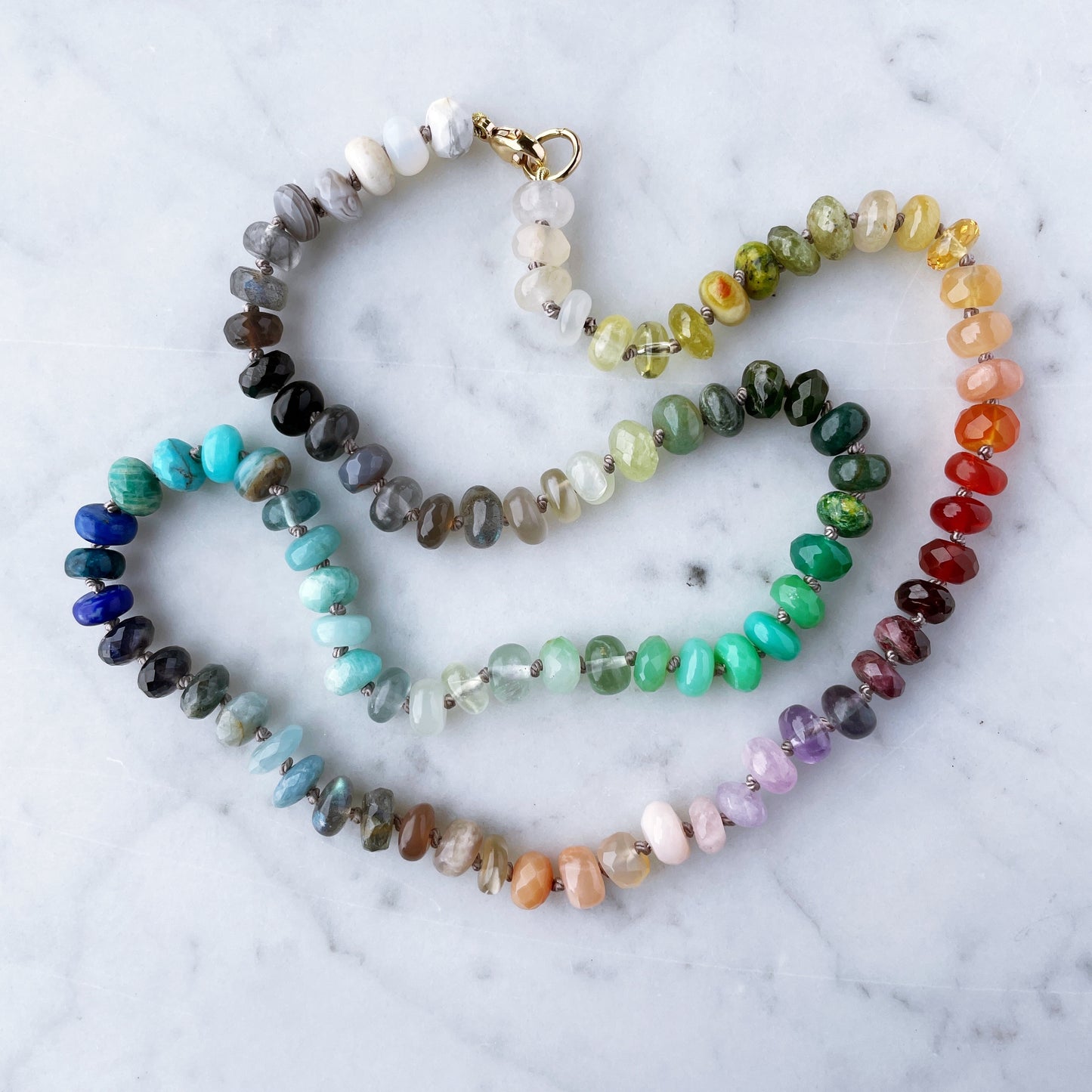 One-of-a-kind Long Rainbow Gemstone Beaded Necklace