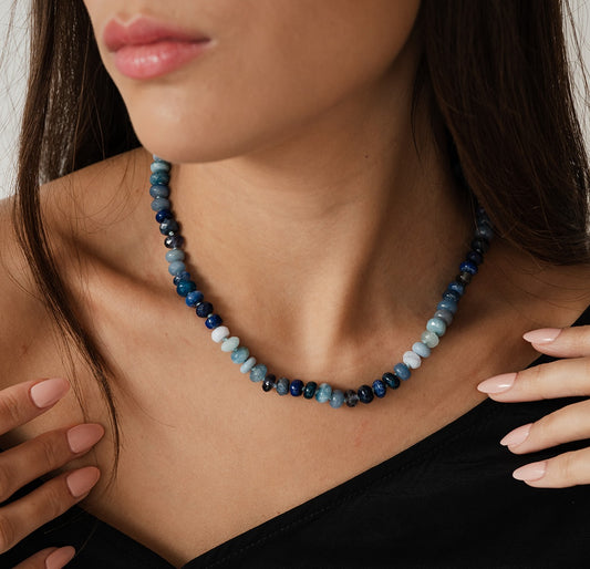 19 inch Deep Ocean Gemstone Beaded Necklace