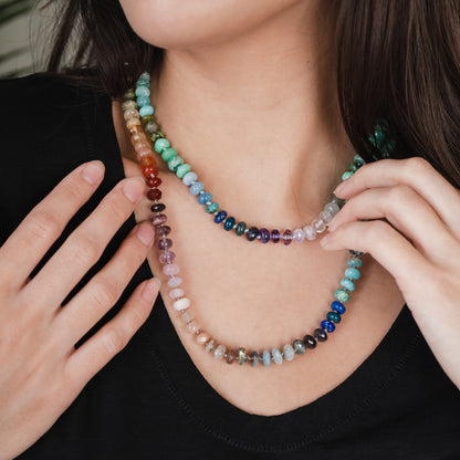 One-of-a-kind Long Rainbow Gemstone Beaded Necklace