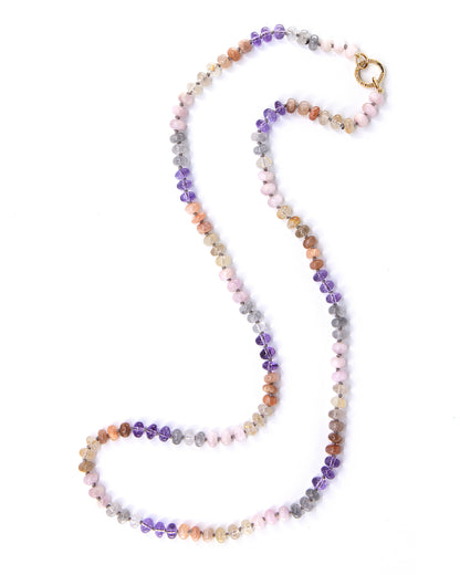 Sunrise Haze Gemstone Beaded Necklace with Diamond Circle Clasp