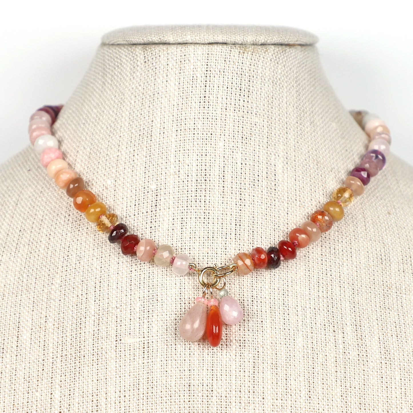 Pink Moonstone and Opal Gemstone Charm