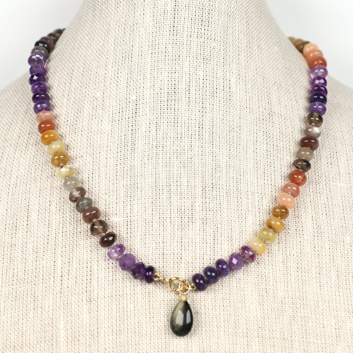 Gold Obsidian and Zircon Gemstone Drop Charm