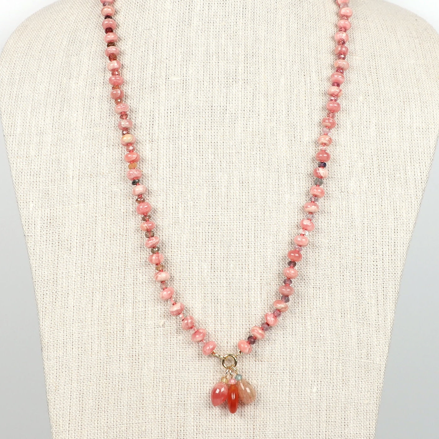 Rhodocrosite and Zircon Gemstone Charm