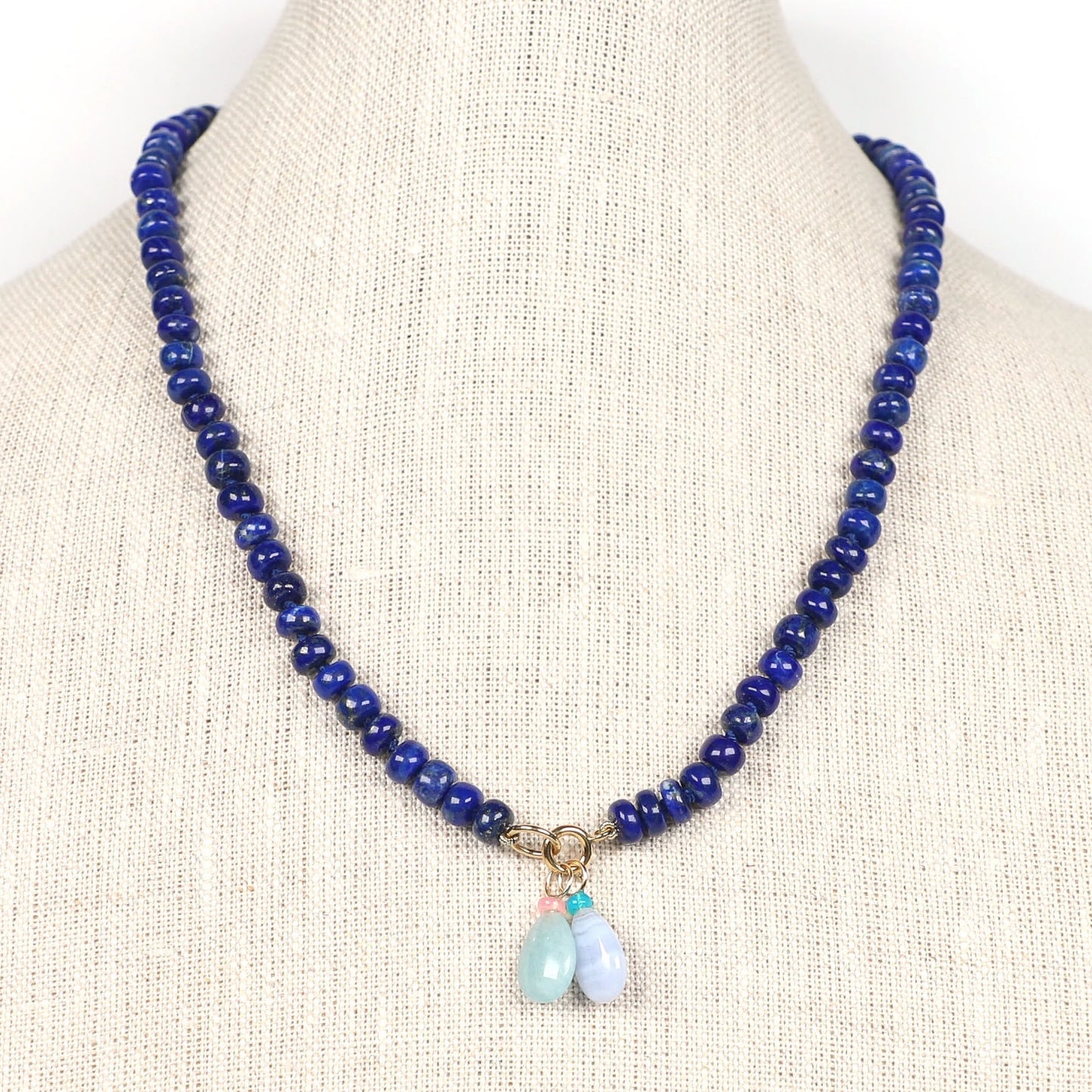 Blue Lace Agate and Opal Gemstone Drop Charm