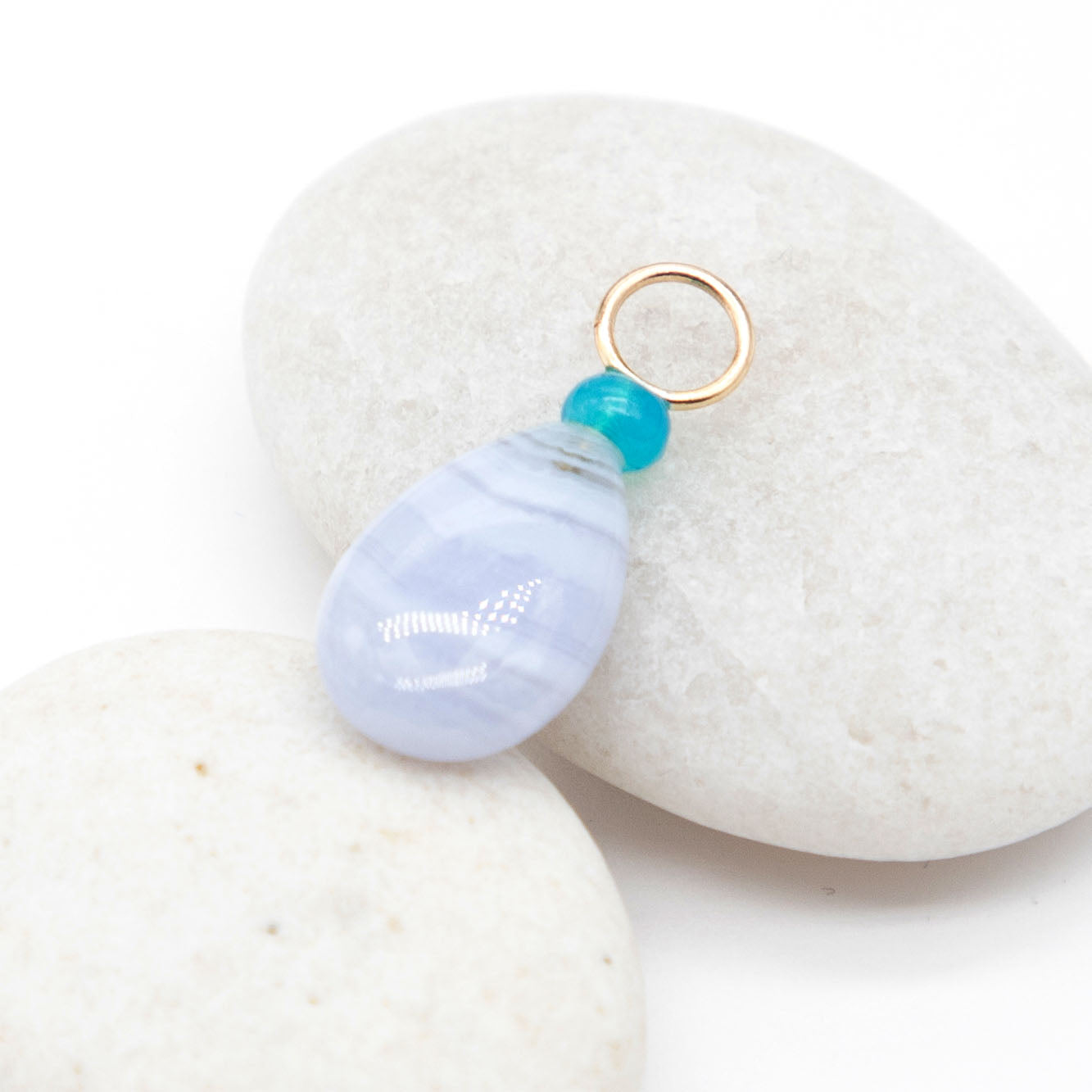 Blue Lace Agate and Opal Gemstone Drop Charm