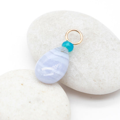 Blue Lace Agate and Opal Gemstone Drop Charm