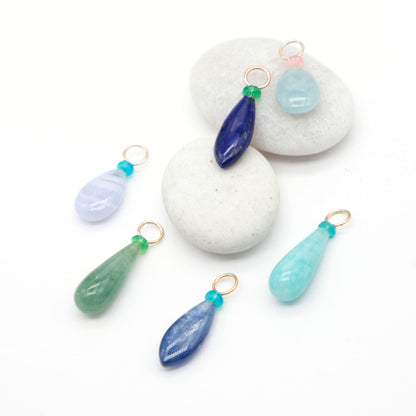 Blue Lace Agate and Opal Gemstone Drop Charm