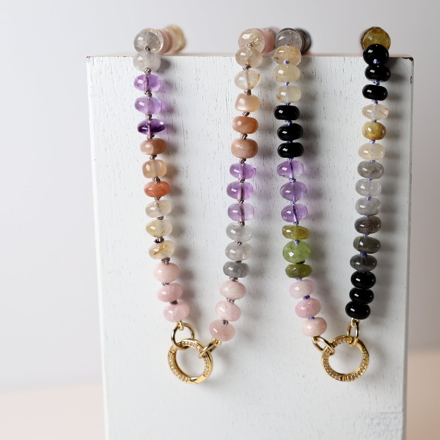 Sunrise Haze Gemstone Beaded Necklace with Diamond Circle Clasp