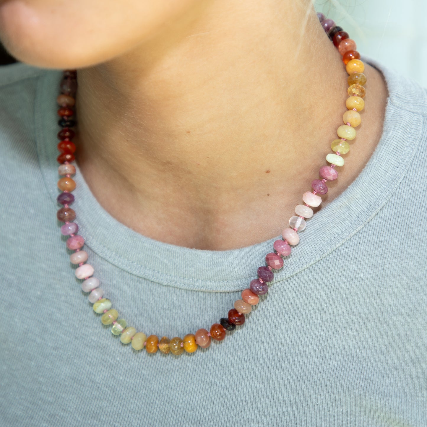 Sunset Glow Gemstone Beaded Necklace