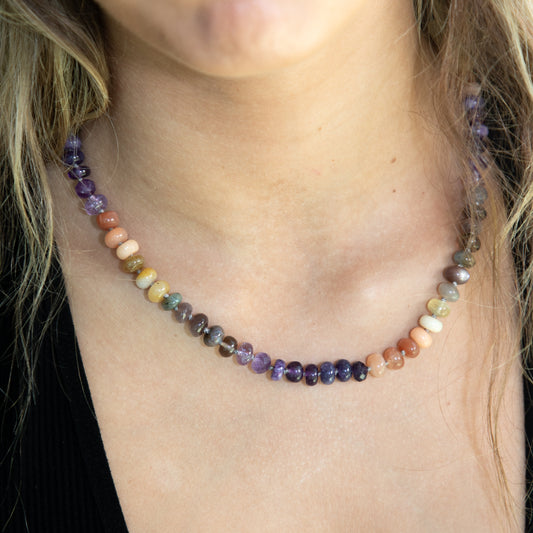 Violet Sun Gemstone Beaded Necklace