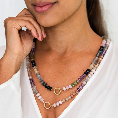 Sunrise Haze Gemstone Beaded Necklace with Diamond Circle Clasp