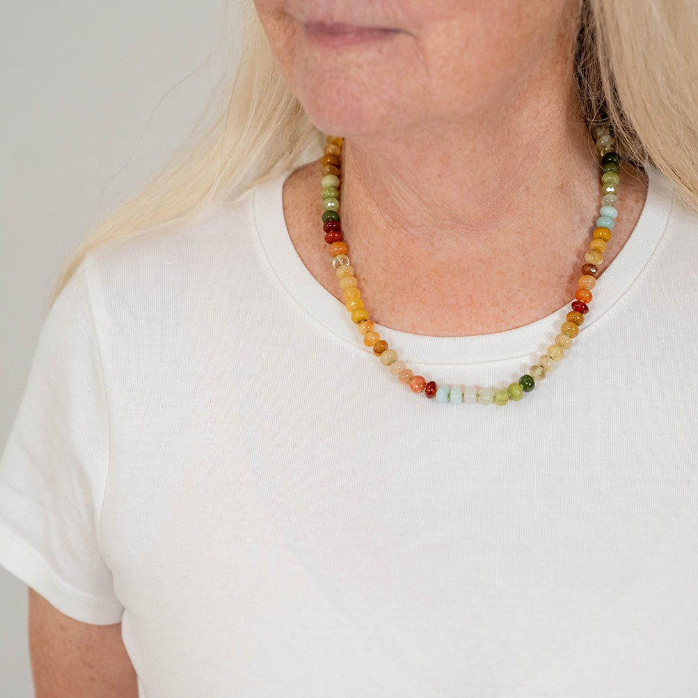 Yellow Sunflower Gemstone Beaded Necklace, 20 inches