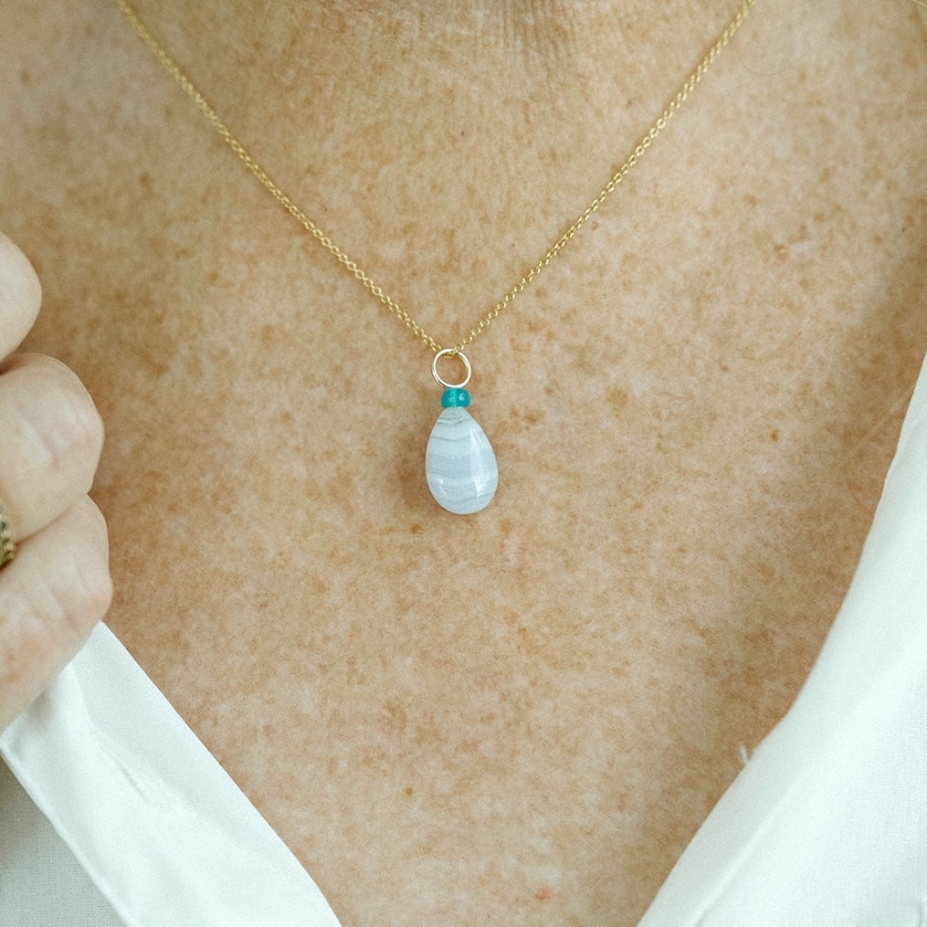 Blue Lace Agate and Opal Gemstone Drop Charm