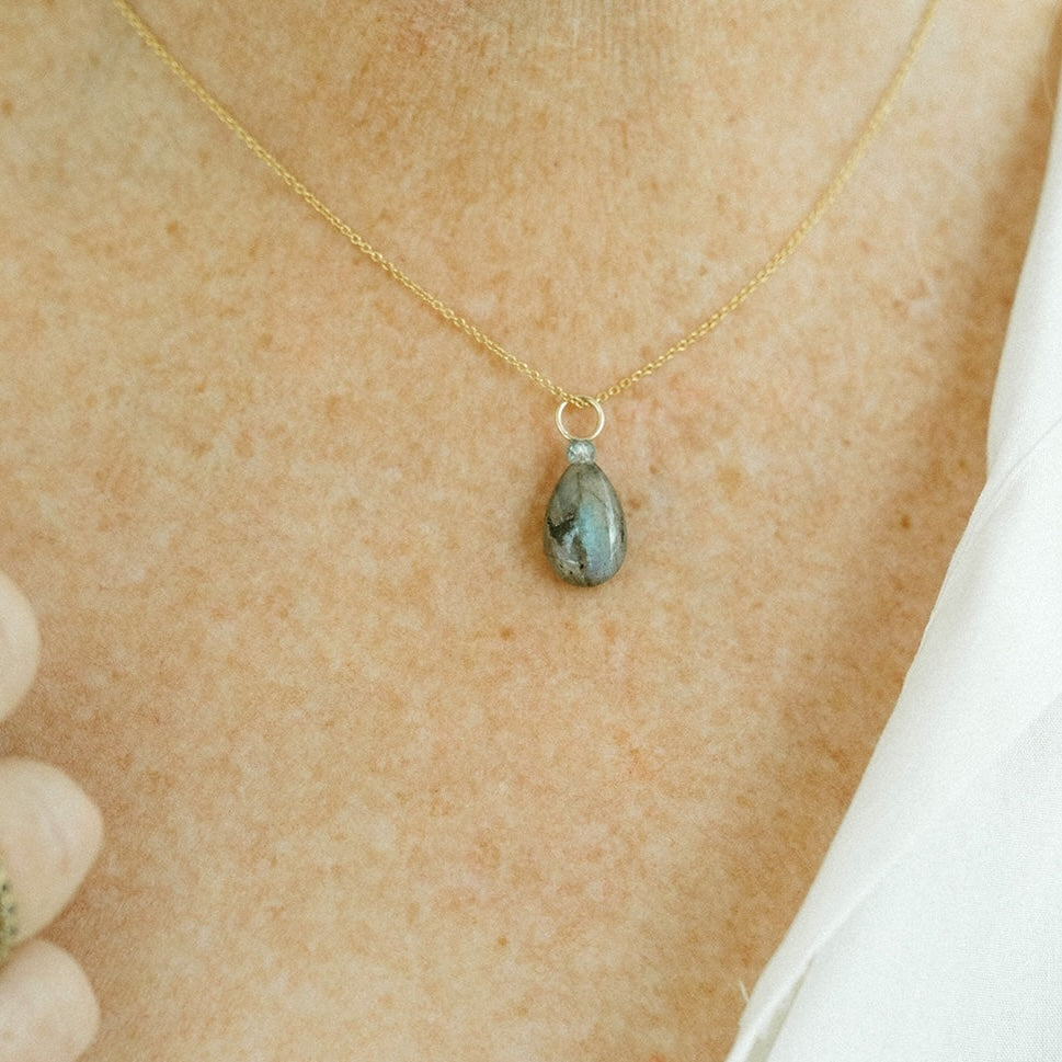 Labradorite and Zircon Gemstone Drop Charm