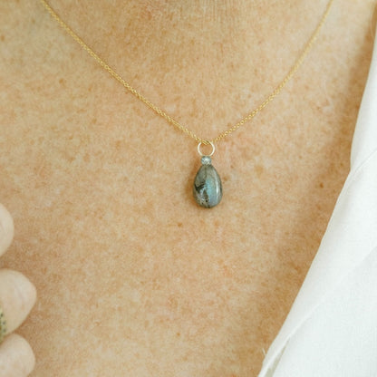 Labradorite and Zircon Gemstone Drop Charm