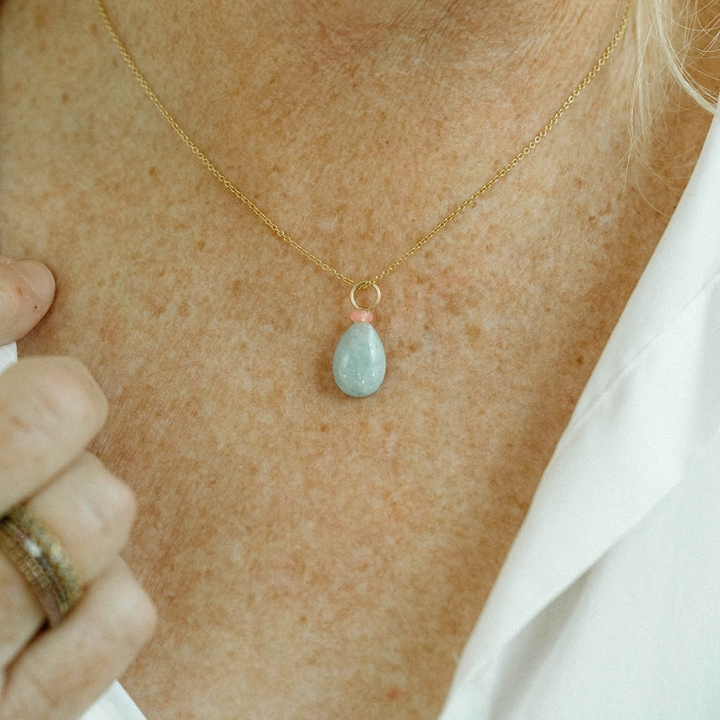 Aquamarine and Opal Gemstone Drop Charm