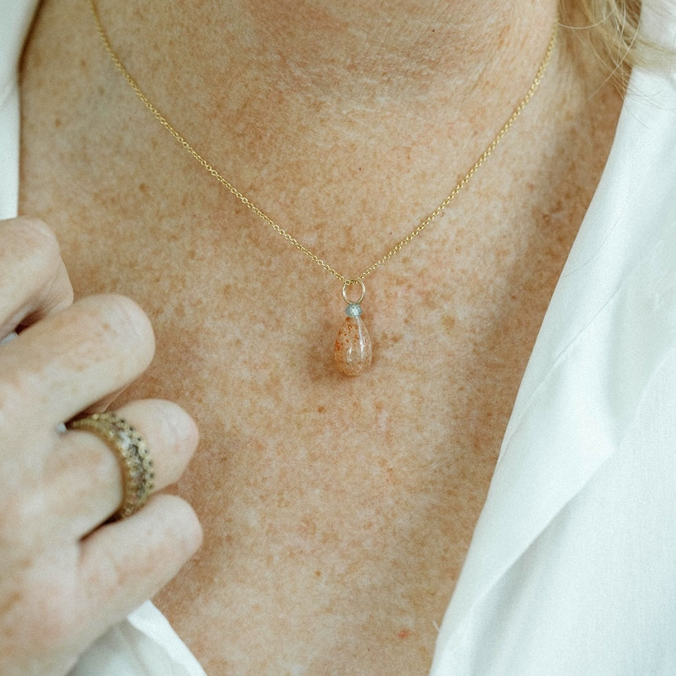 Sunstone and Zircon Gemstone Drop Charm