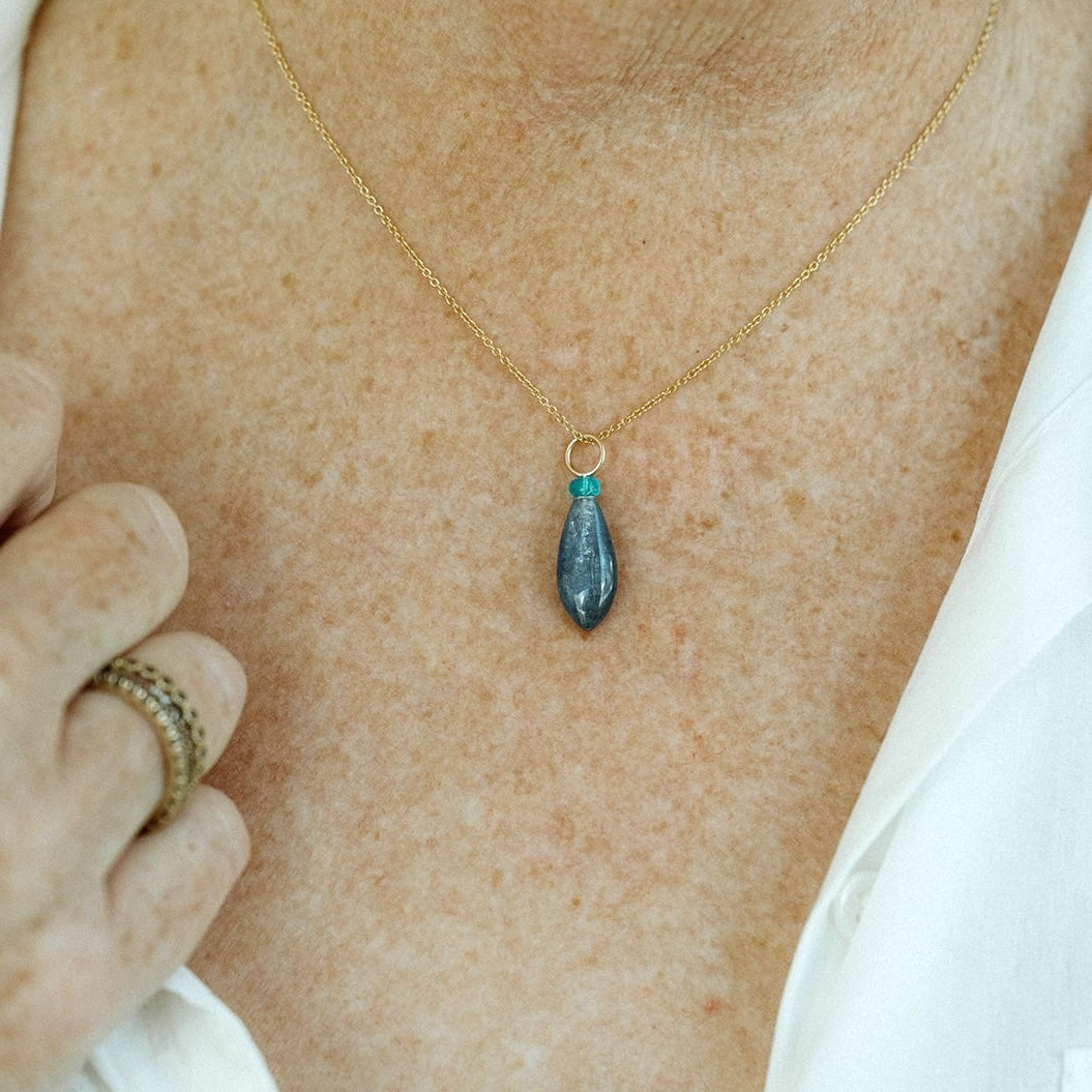 Kyanite and Opal Gemstone Drop Charm
