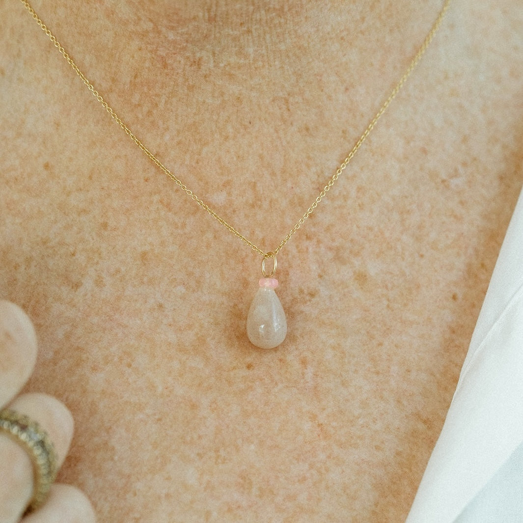 Pink Moonstone and Opal Gemstone Drop Charm